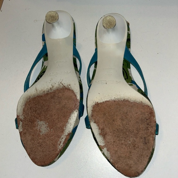 Apepazza Sandals Size 37 Kitten Heel Aqua Blue Beaded Flower Italy Beach Summer - Picture 4 of 6